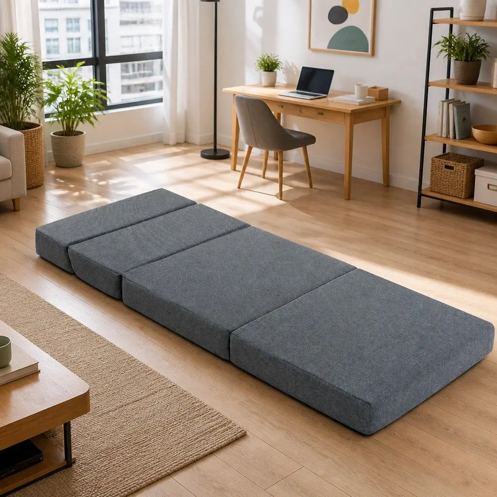 Foldable Foam Mattress Sofa Bed Grey Single Bed Couch
