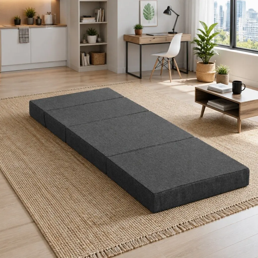 Foldable Foam Mattress Sofa Bed Grey Single Bed Couch
