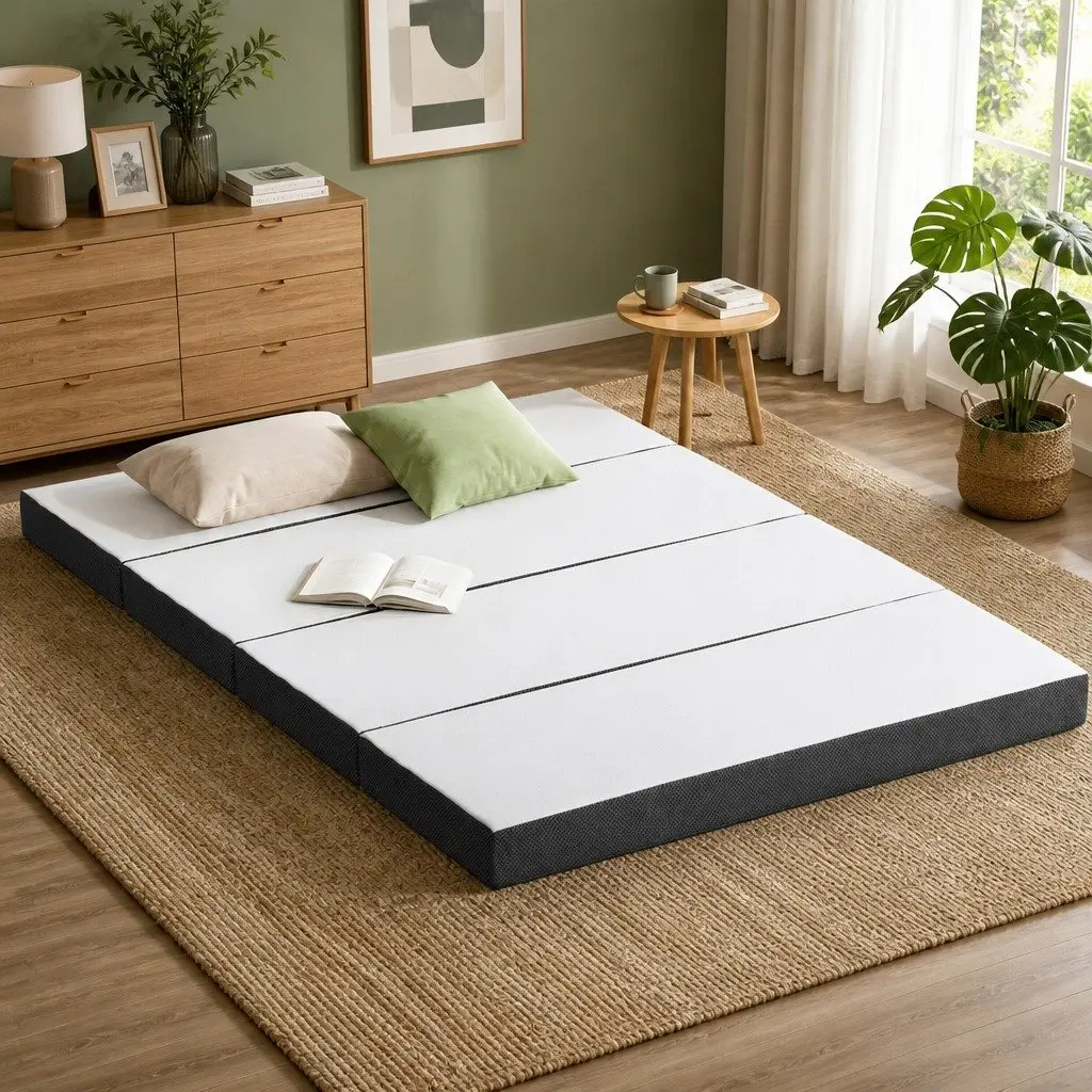 Foldable Foam Mattress Queen Size Convertible Bed Chair Sofa White Grey