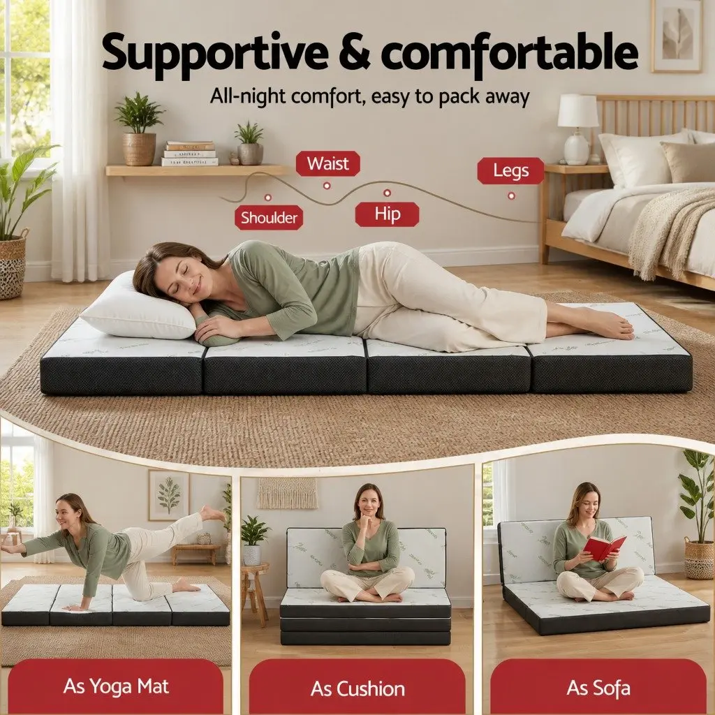 Foldable Foam Mattress Queen Size Convertible Bed Chair Sofa White Grey