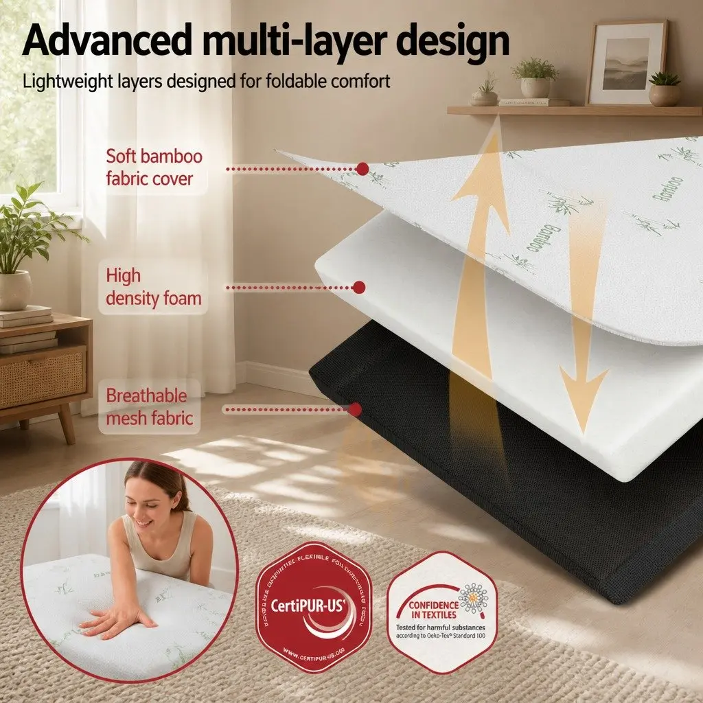 Foldable Foam Mattress Queen Size Convertible Bed Chair Sofa White Grey