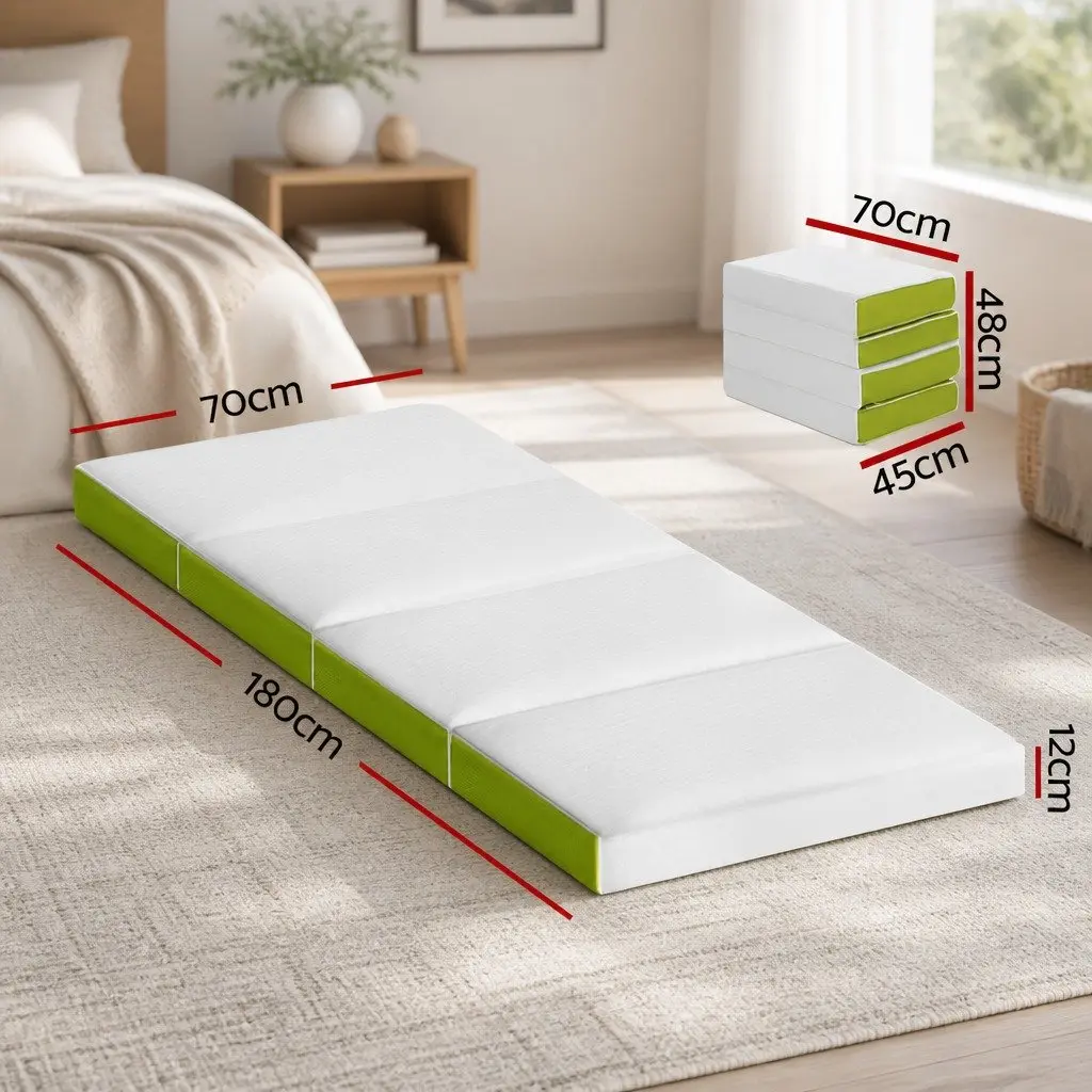 Foldable Foam Mattress Single Bed Chair Portable Green 180cm x 70cm x 12cm