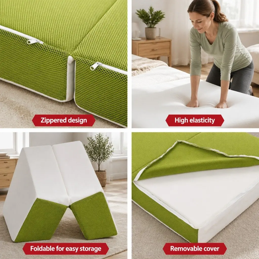 Foldable Foam Mattress Single Bed Chair Portable Green 180cm x 70cm x 12cm