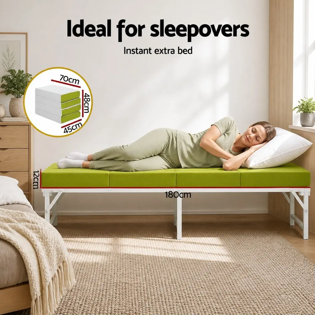 Foldable Foam Mattress Single Bed Chair Portable Green 180cm x 70cm x 12cm