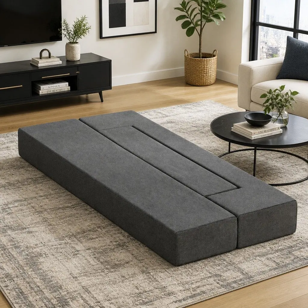 Foldable Foam Mattress Sofa Bed Chair Lounger Ottoman 190cm Dark Grey