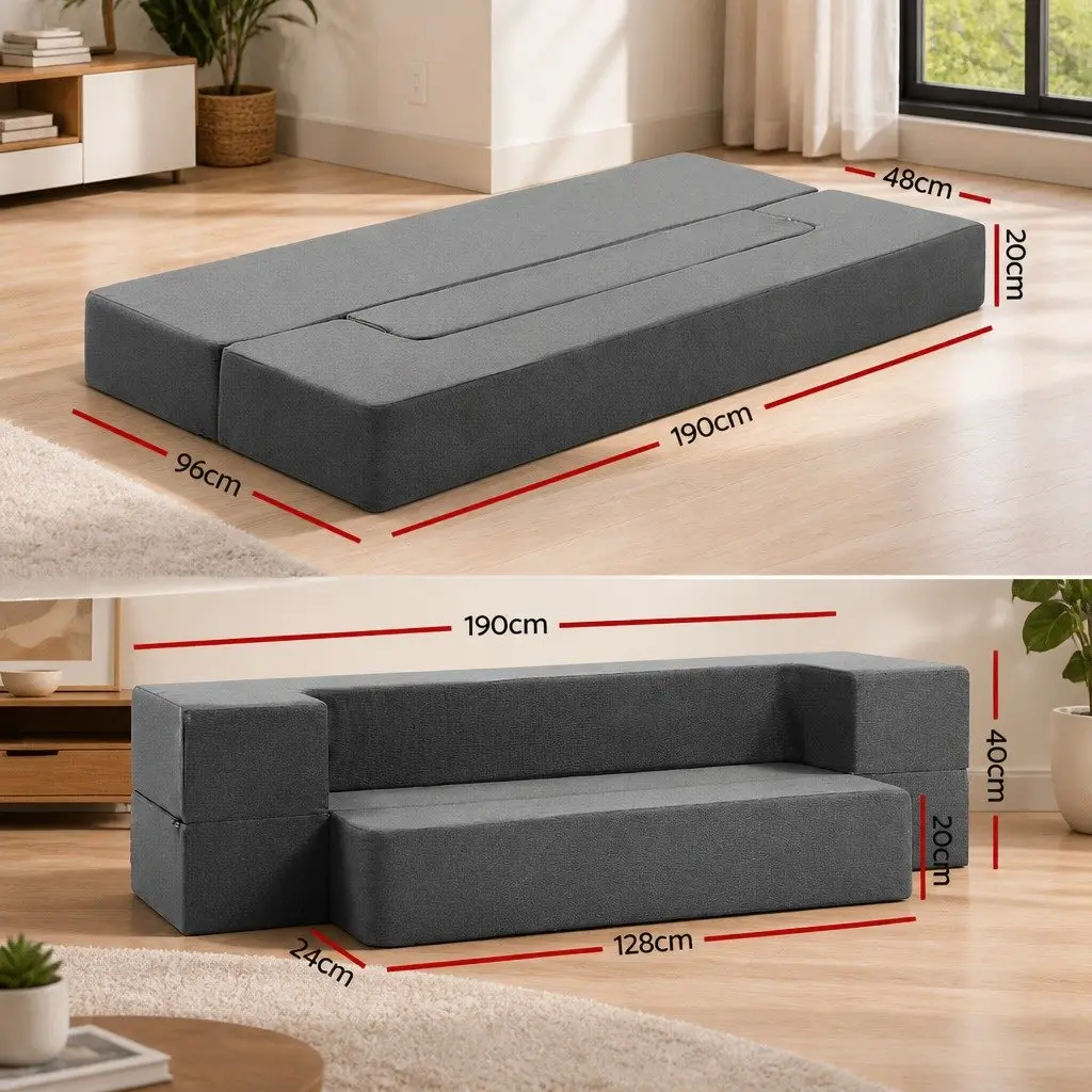 Foldable Foam Mattress Sofa Bed Chair Lounger Ottoman 190cm Dark Grey