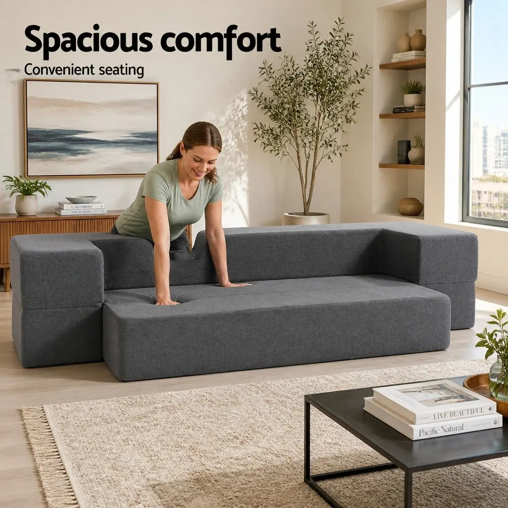 Foldable Foam Mattress Sofa Bed Chair Lounger Ottoman 190cm Dark Grey