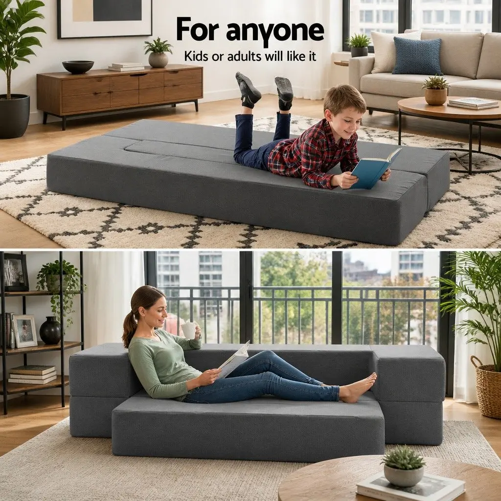 Foldable Foam Mattress Sofa Bed Chair Lounger Ottoman 190cm Dark Grey