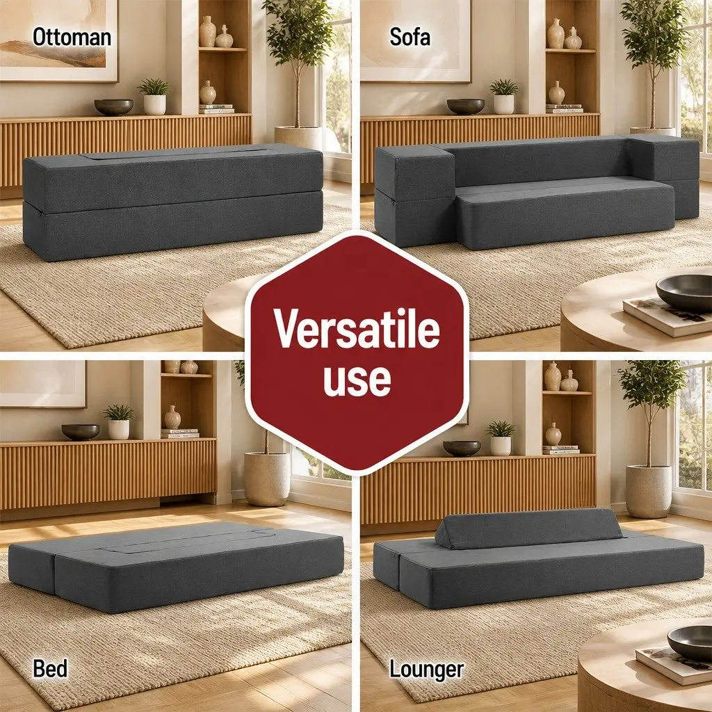 Foldable Foam Mattress Sofa Bed Chair Lounger Ottoman 190cm Dark Grey
