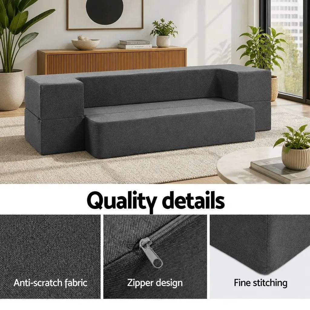Foldable Foam Mattress Sofa Bed Chair Lounger Ottoman 190cm Dark Grey