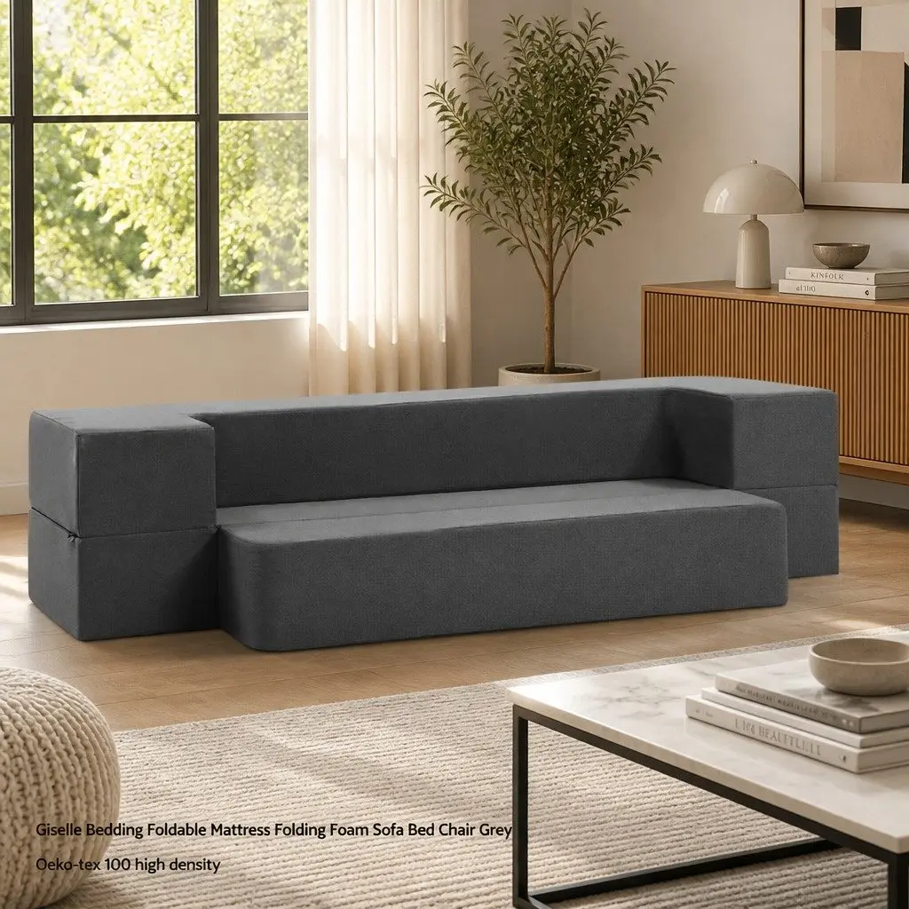 Foldable Foam Mattress Sofa Bed Chair Lounger Ottoman 190cm Dark Grey