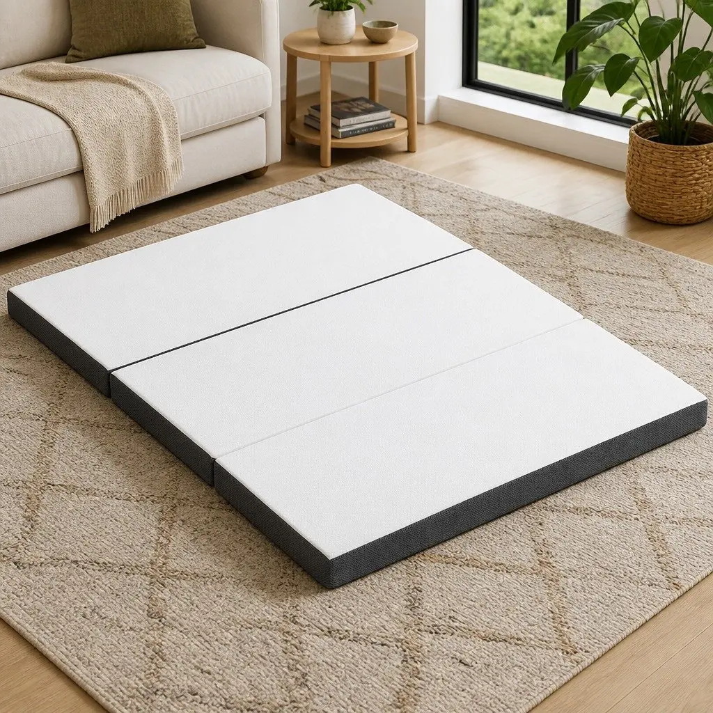 Foldable Foam Mattress Double Bed Chair 3-Fold Design Portable Storage
