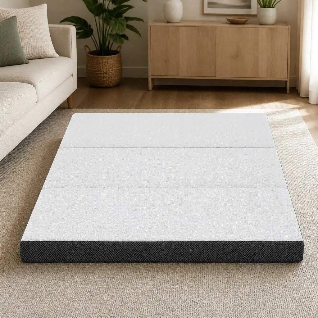 Foldable Foam Mattress Double Bed Chair 3-Fold Design Portable Storage