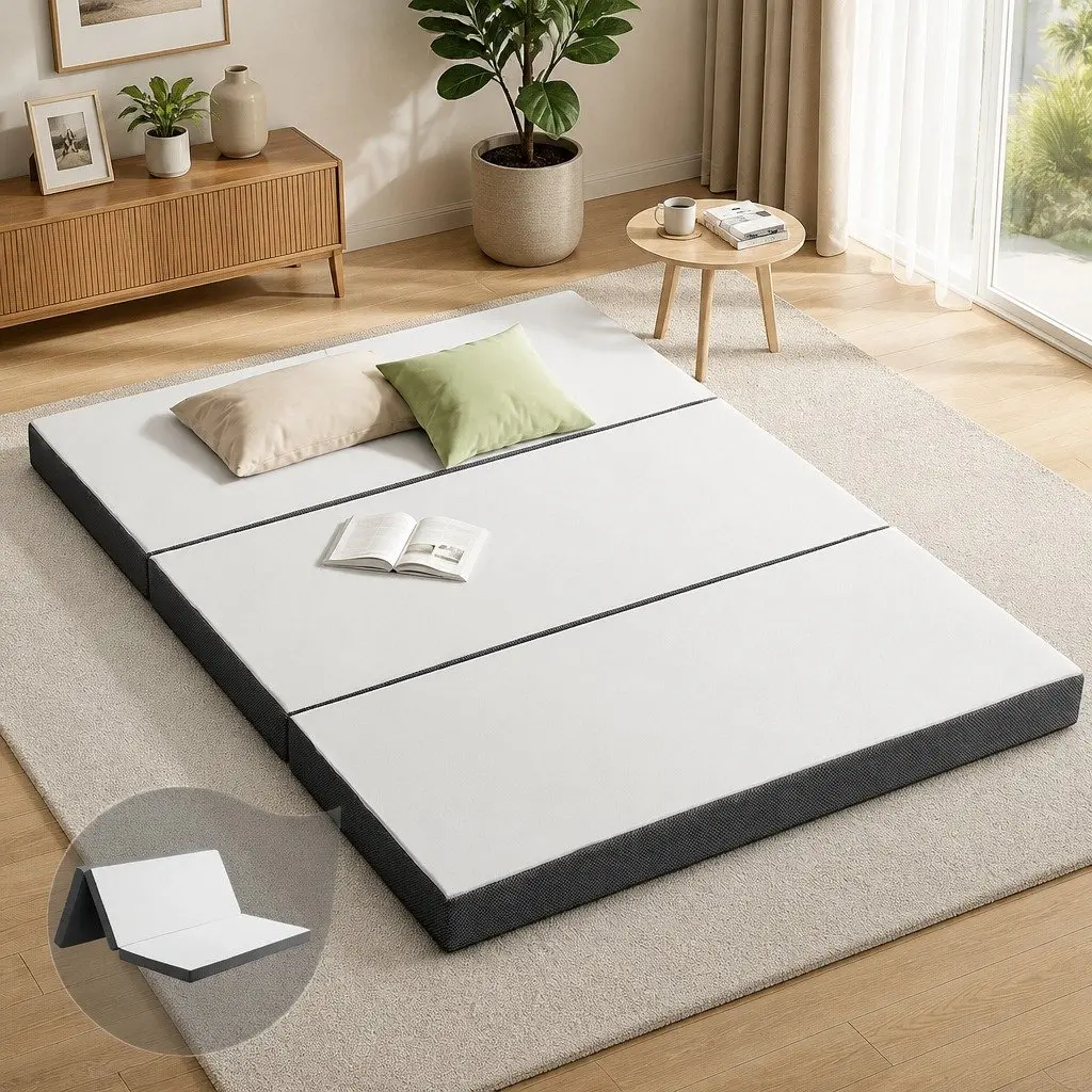Foldable Queen Mattress 3-Fold Design Chair Bed Foam Convertible Sleep Guest