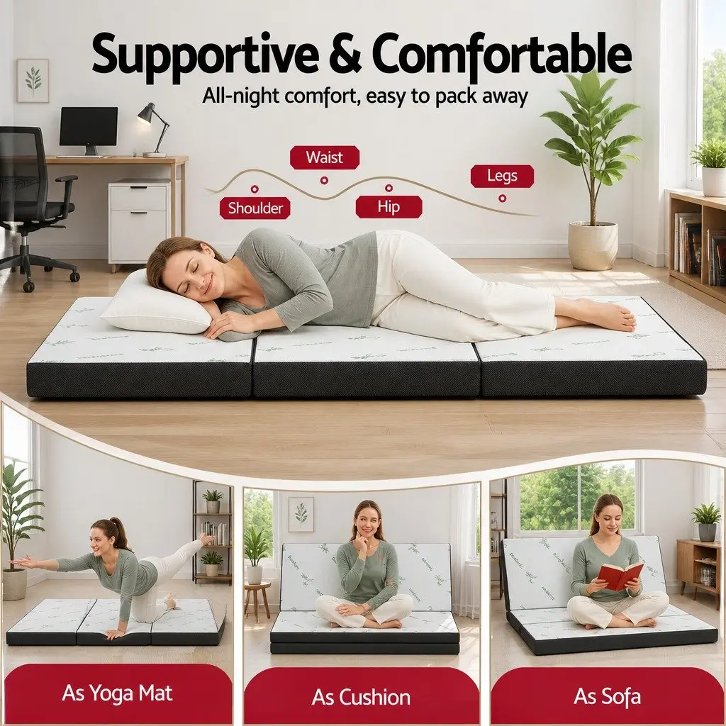 Foldable Queen Mattress 3-Fold Design Chair Bed Foam Convertible Sleep Guest