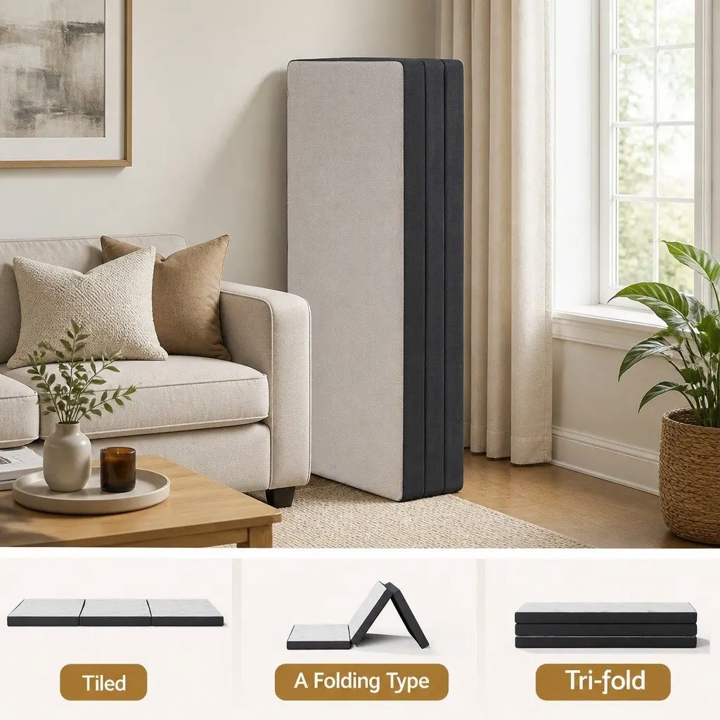 Foldable Queen Mattress 3-Fold Design Chair Bed Foam Convertible Sleep Guest
