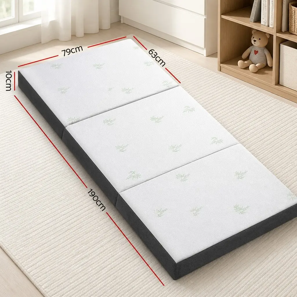Single Folding Foam Mattress Portable Bed Chair 190cm x 79cm White Bamboo Fabric
