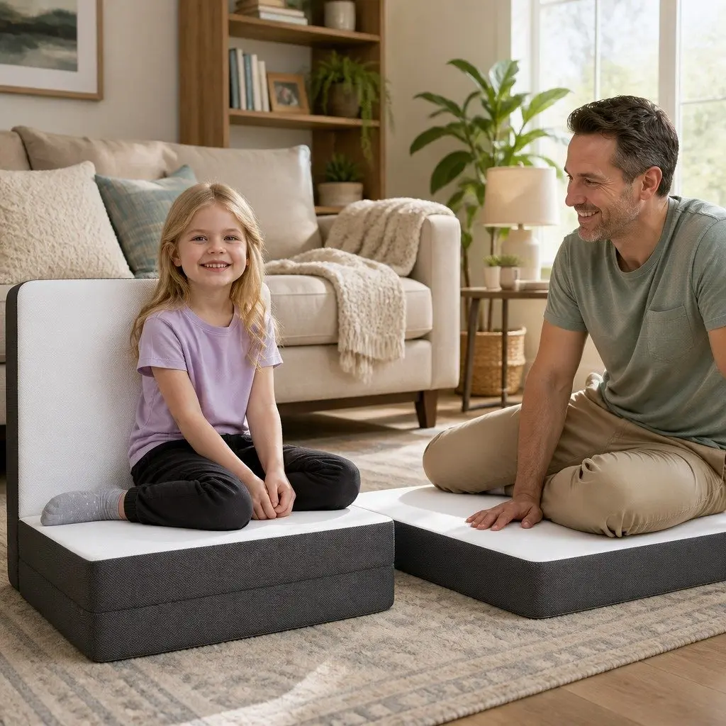 Single Folding Foam Mattress Portable Bed Chair 190cm x 79cm White Bamboo Fabric