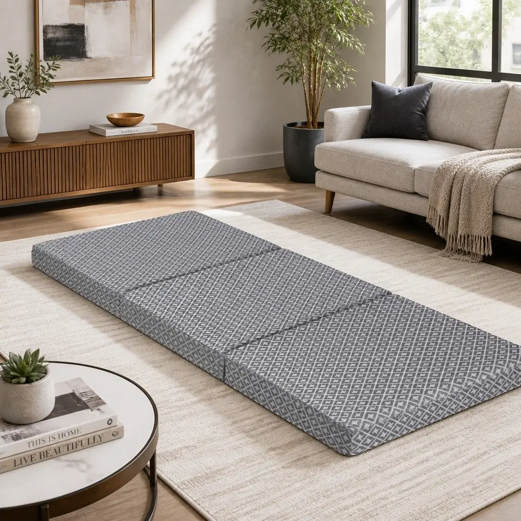 Foldable Memory Foam Mattress Single Trifold Sofa Bed Grey