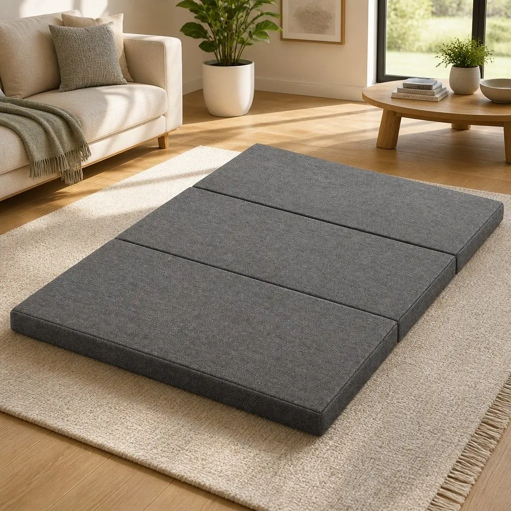Foldable Foam Mattress Queen Bed Tri-Fold Chair Sofa Dark Grey