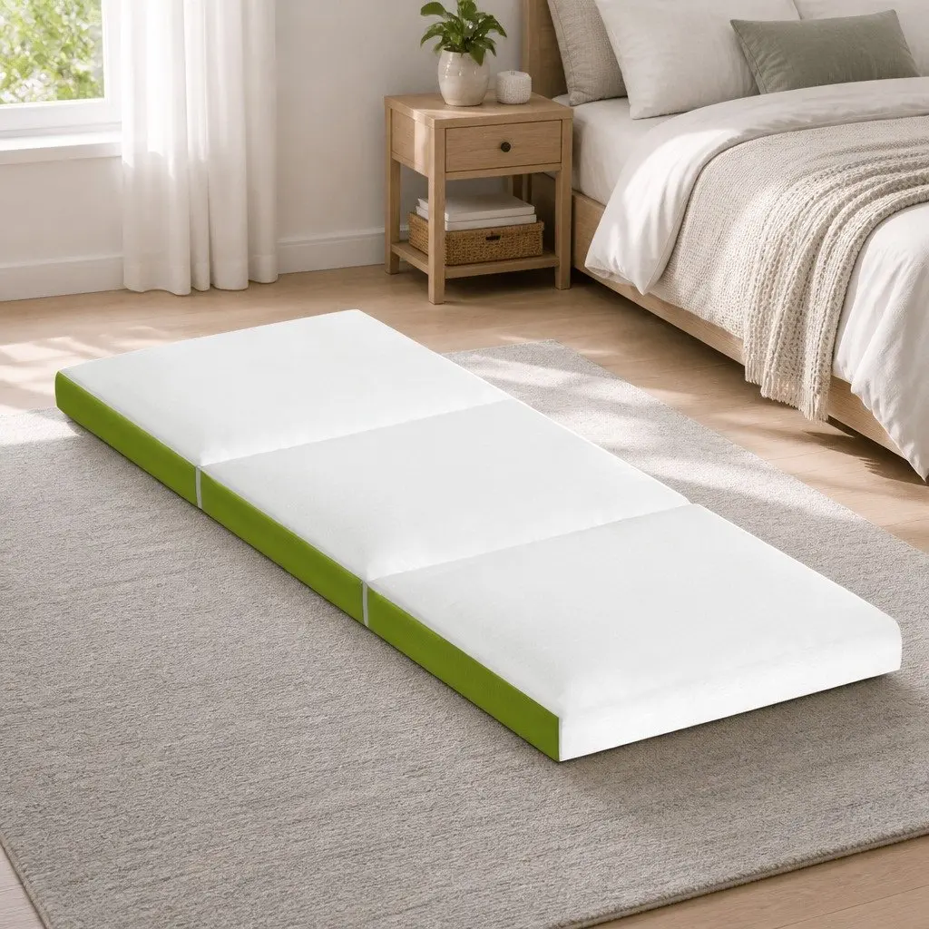 Foldable Foam Mattress Trifold Single Bed Chair Green White Portable Camping