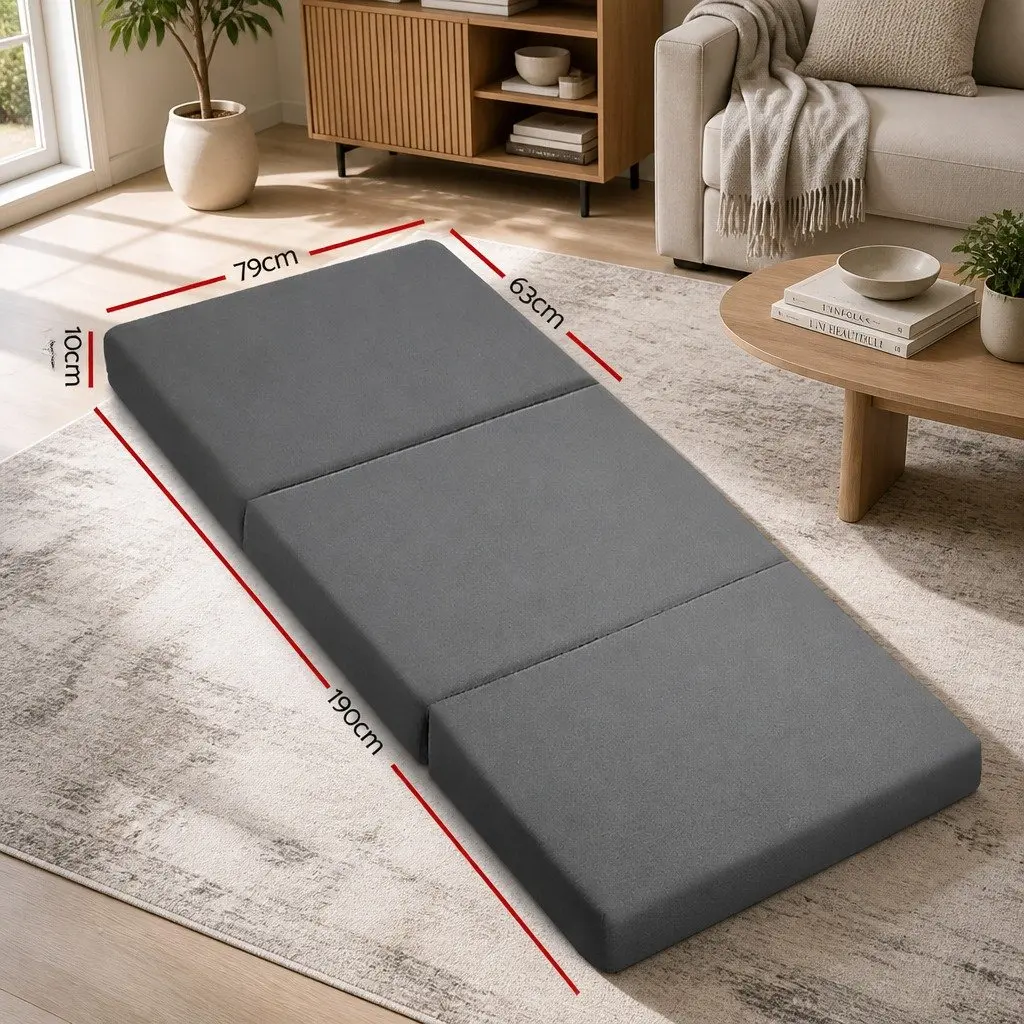 Foldable Foam Mattress Single Bed Chair Sofa Grey Removable Washable Cover
