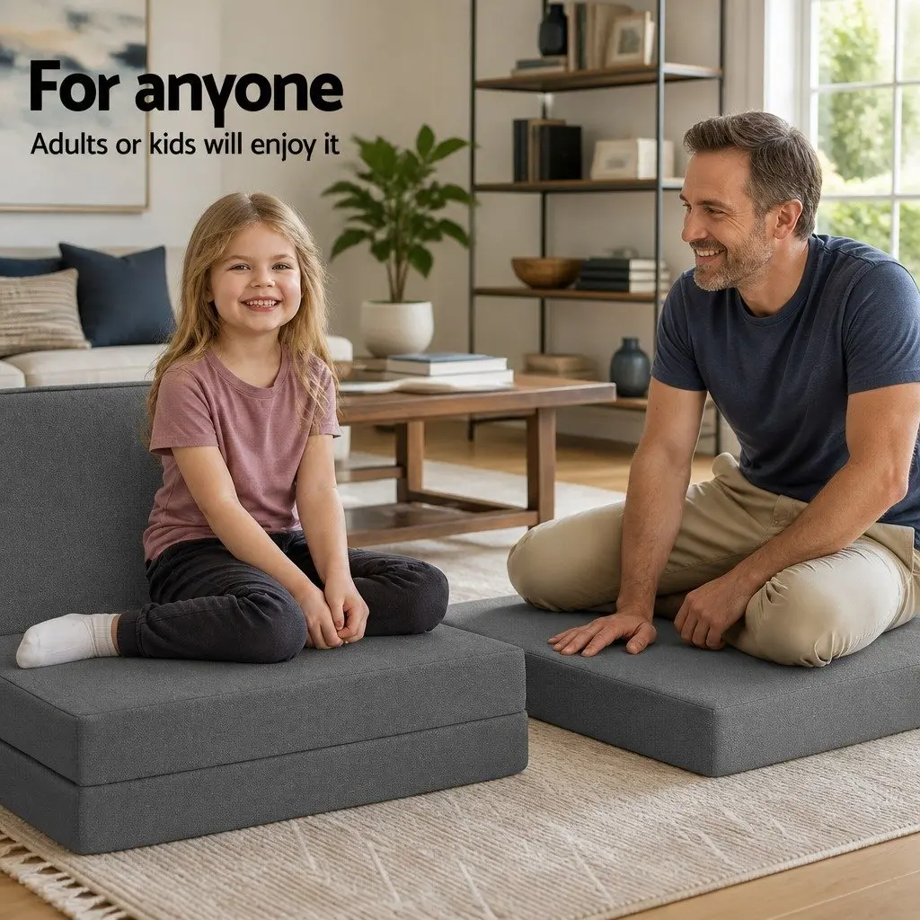 Foldable Foam Mattress Single Bed Chair Sofa Grey Removable Washable Cover