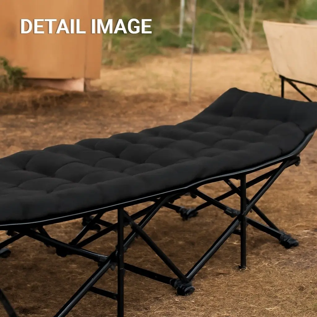 Folding Bed with Mattress Heavy Duty Black 185CM Portable Guest Sleeping
