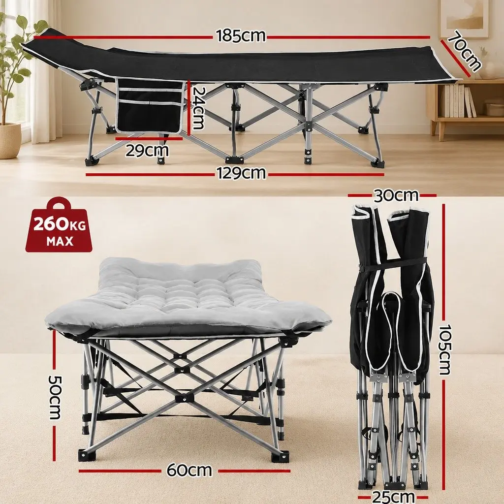 Folding Bed with Mattress Heavy Duty Portable Sleeping Solution Grey 185cm