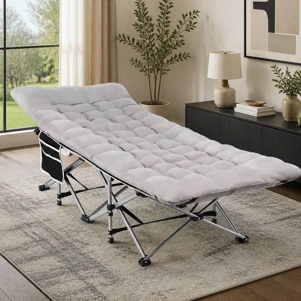 Folding Bed with Mattress Heavy Duty Portable Sleeping Solution Grey 185cm