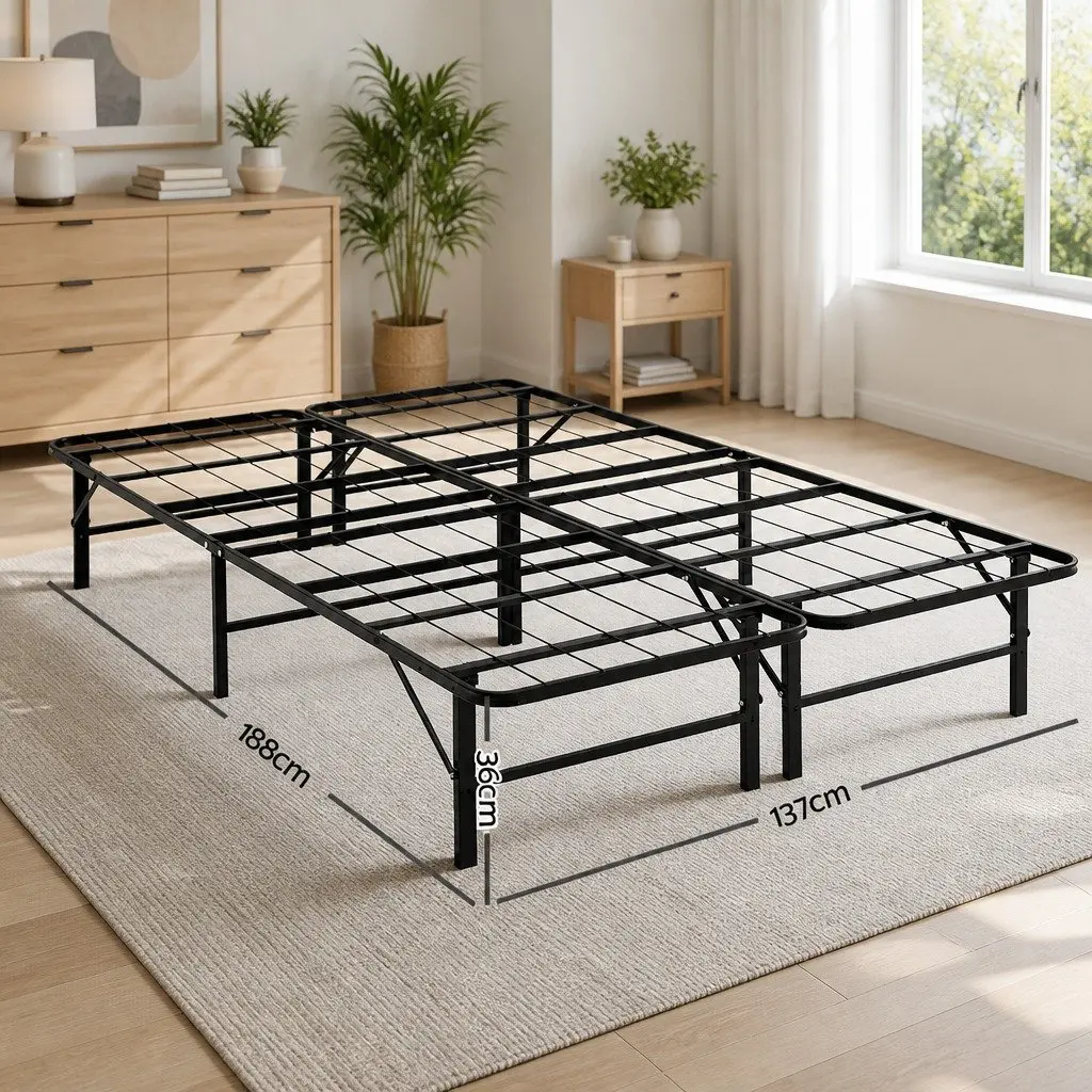 Foldable Double Bed Frame in Black