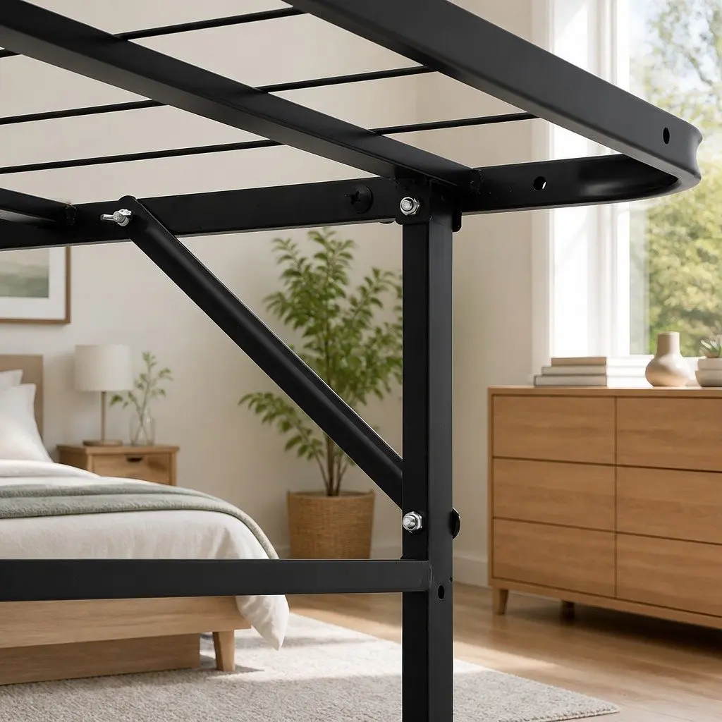 Foldable Double Bed Frame in Black