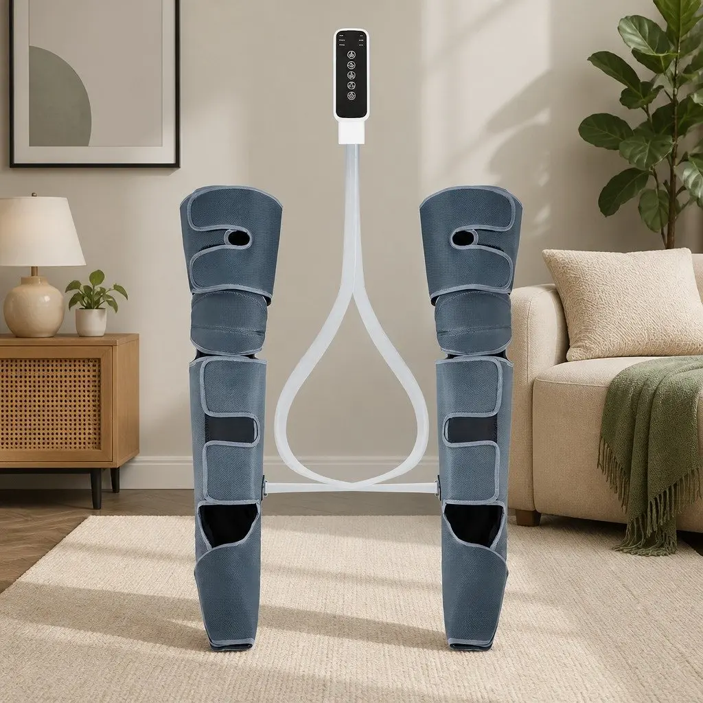 Leg Massager Air Compression Heating Relaxation 3 Modes Adjustable Black