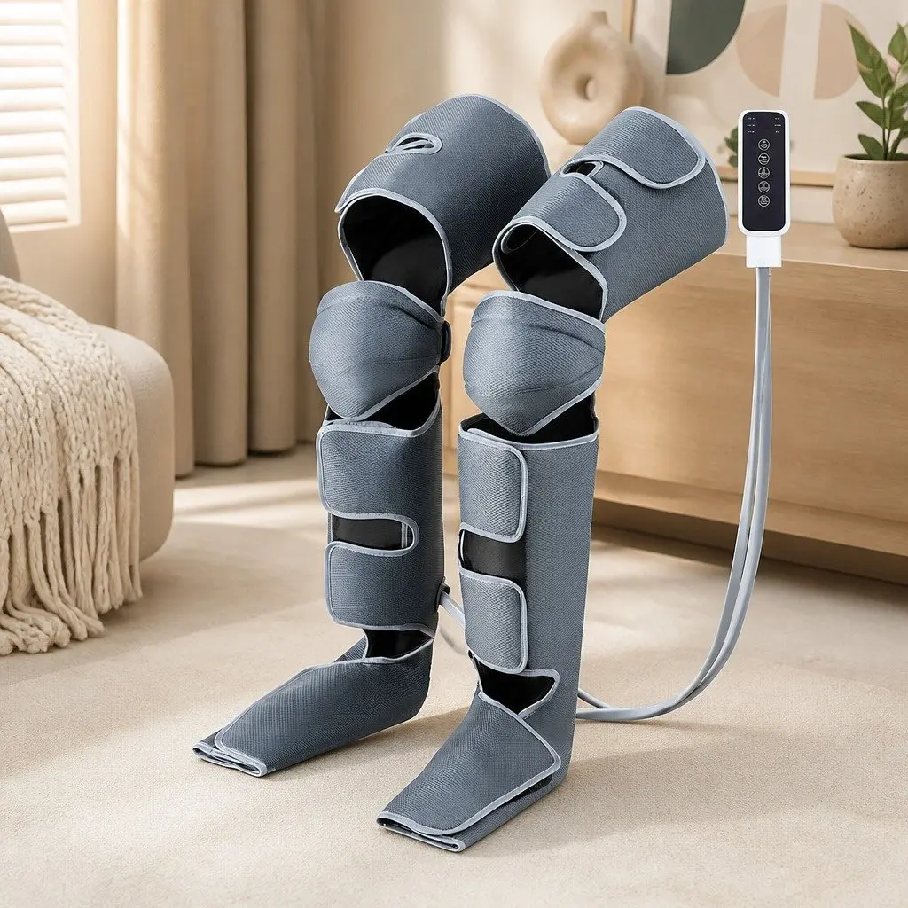 Leg Massager Air Compression Heating Relaxation 3 Modes Adjustable Black