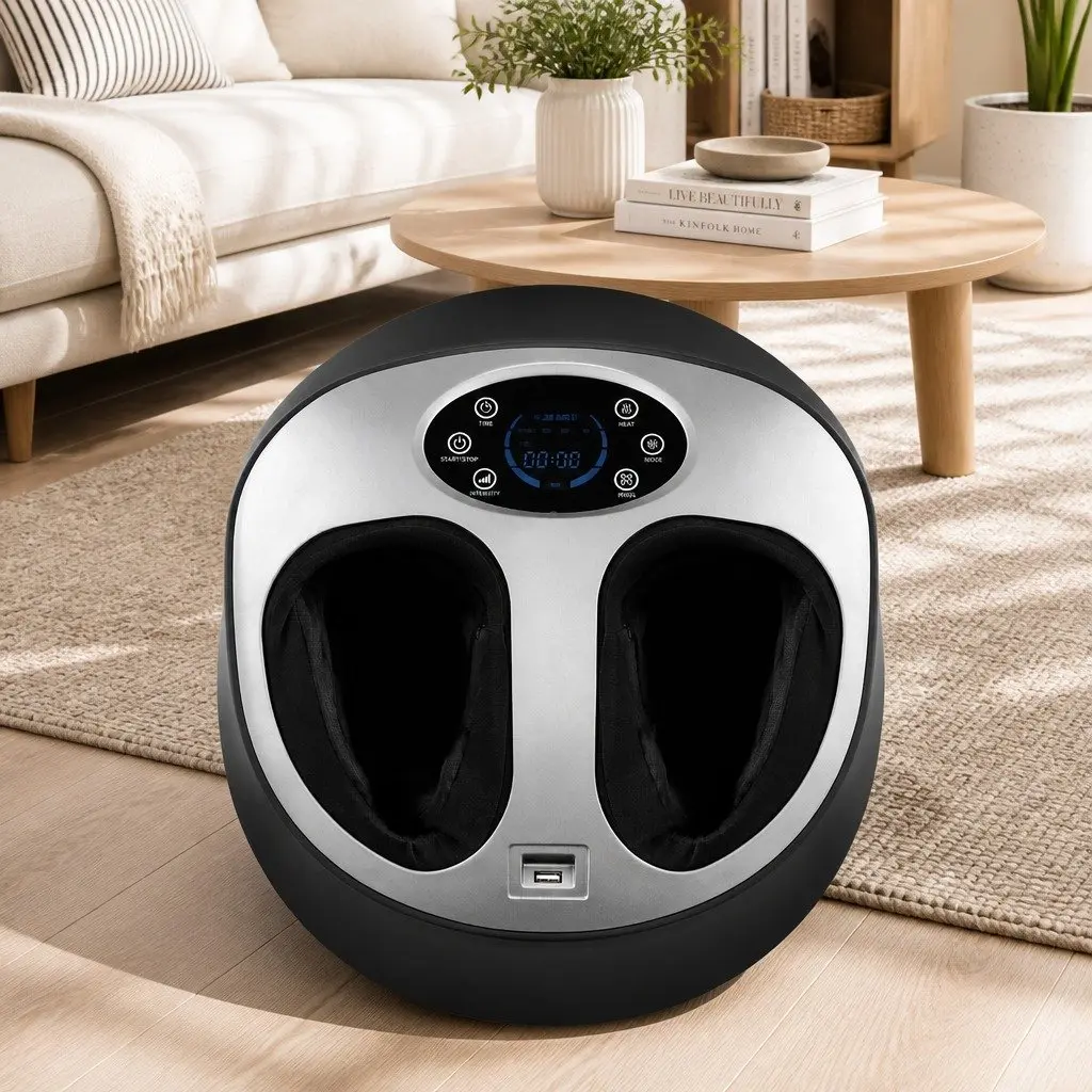 Electric Foot Massager Kneading Air-Pressure Relief with Heat Remote Control Black