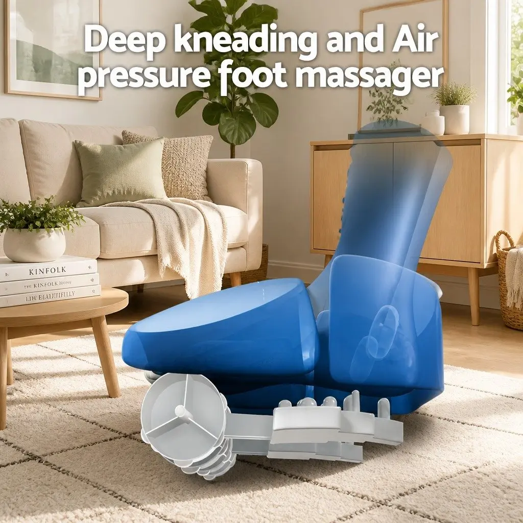 Electric Foot Massager Kneading Air-Pressure Relief with Heat Remote Control Black