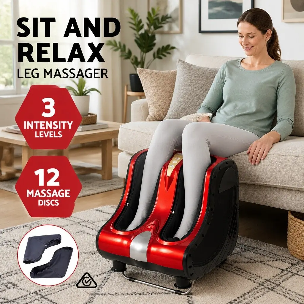 Foot Massager Electric Shiatsu Kneading Roller Leg Massage Chair 47cm Red