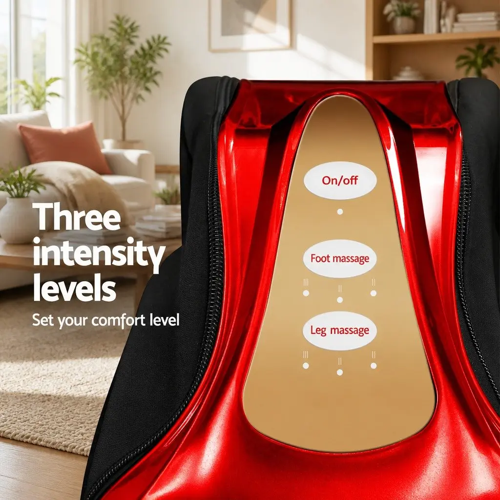 Foot Massager Electric Shiatsu Kneading Roller Leg Massage Chair 47cm Red