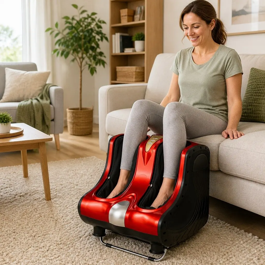 Foot Massager Electric Shiatsu Kneading Roller Leg Massage Chair 47cm Red