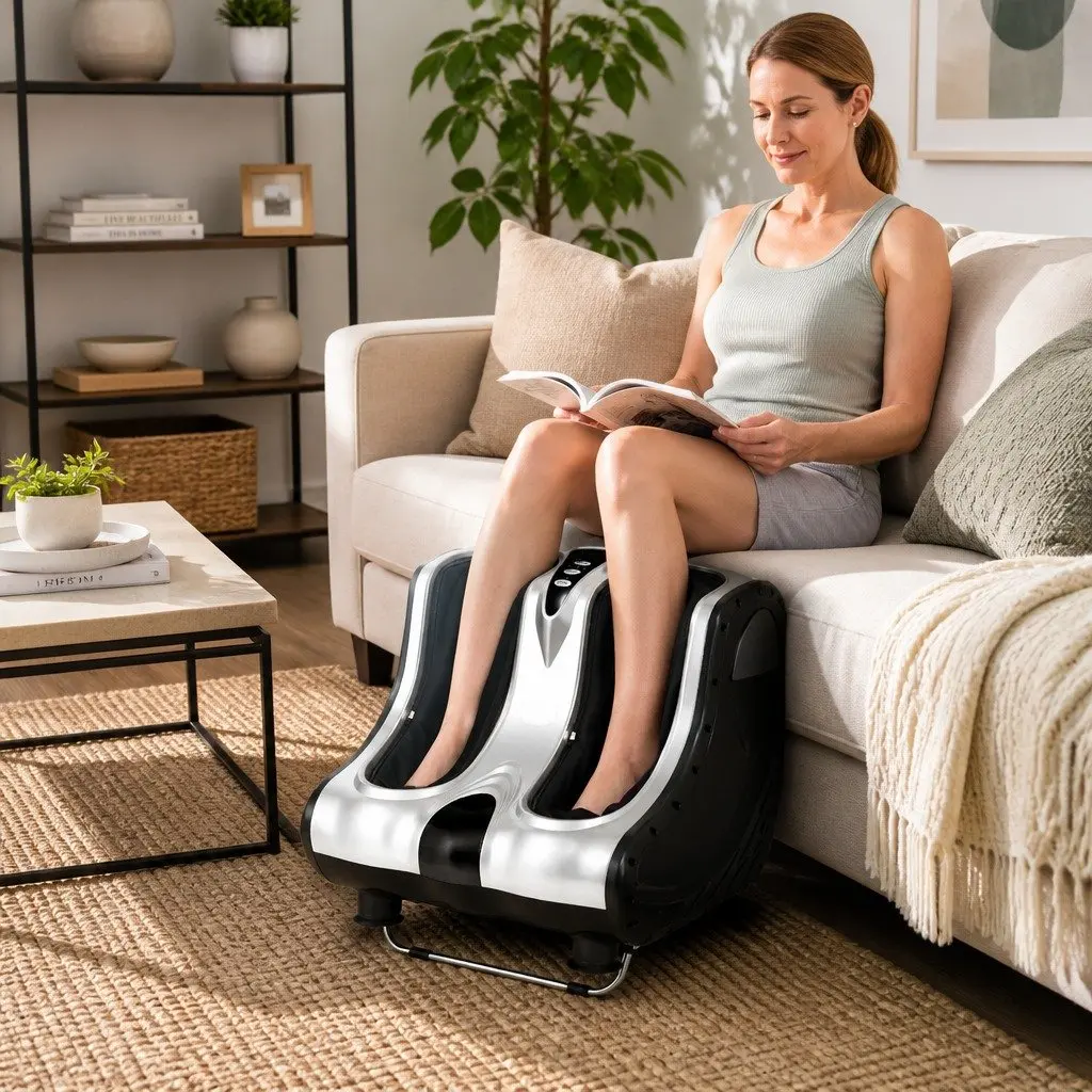Foot Massager Electric Shiatsu Kneading Ankle Calf Leg Massage Chair Silver
