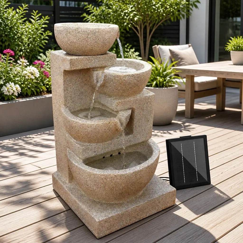 4-Tier Solar Water Fountain with LED Lighting