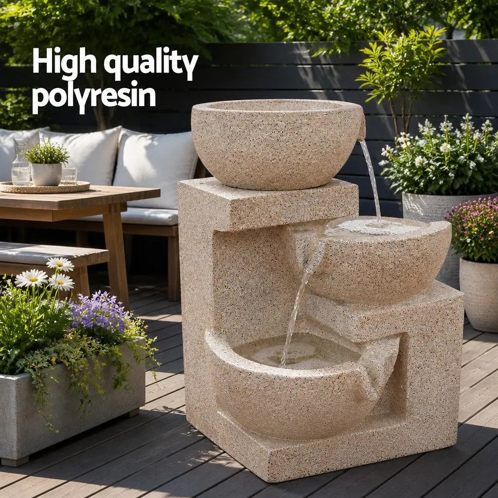 Solar Water Fountain 4-Tier Cascading LED Feature 72CM Height Sand
