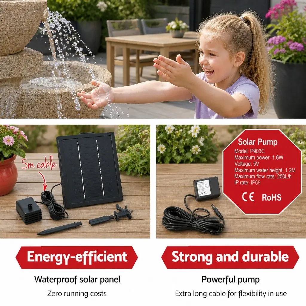 Solar Water Fountain 4-Tier Cascading LED Feature 72CM Height Sand