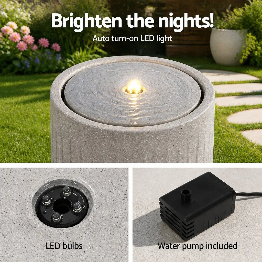 Solar Fountain Water Feature LED Lights Outdoor Garden Beige 36x36x50.5cm