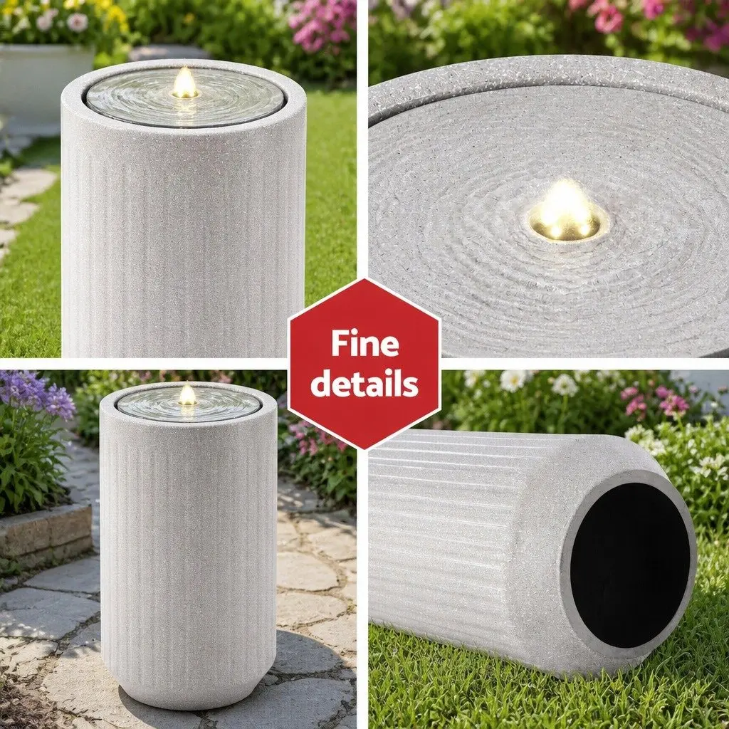 Solar Fountain Water Feature LED Lights Outdoor Garden Beige 36x36x50.5cm