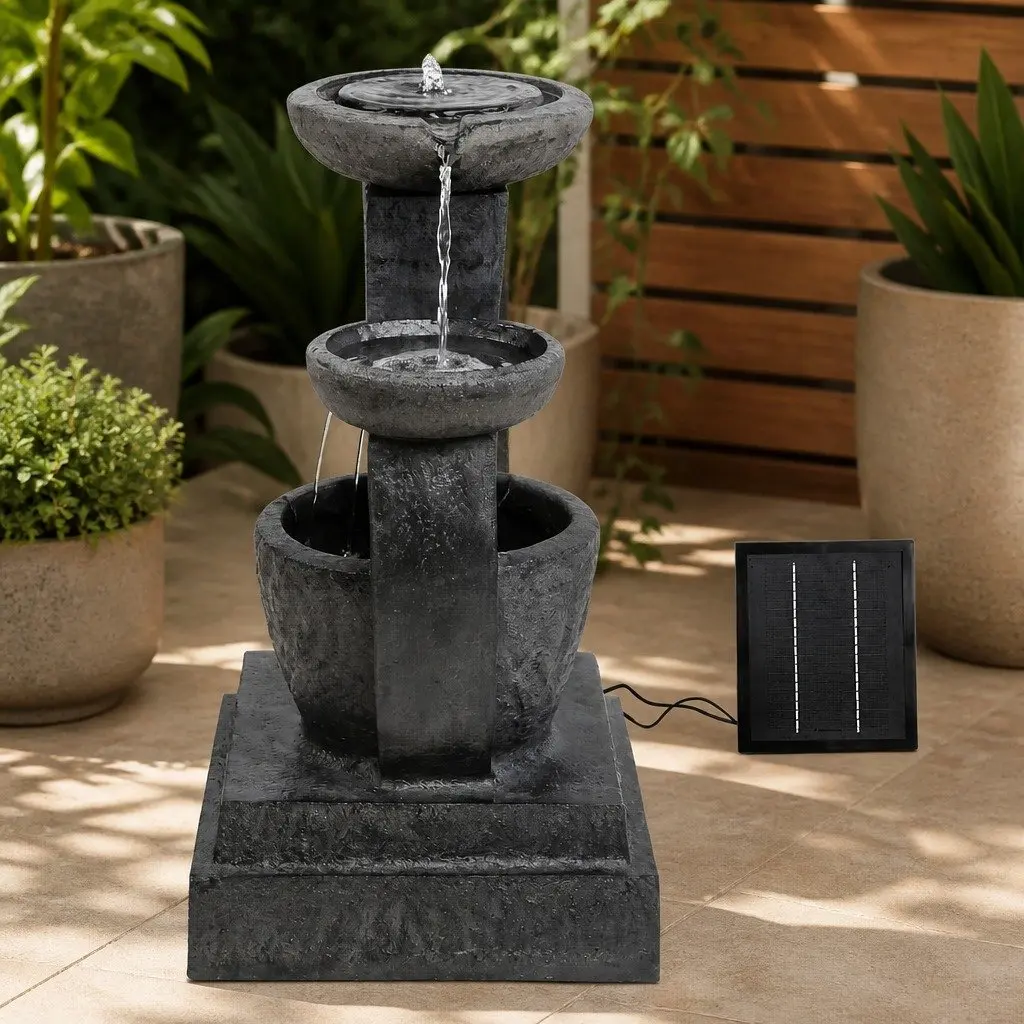 Solar Water Fountain Three-Tier Cascading Feature 70cm Blue