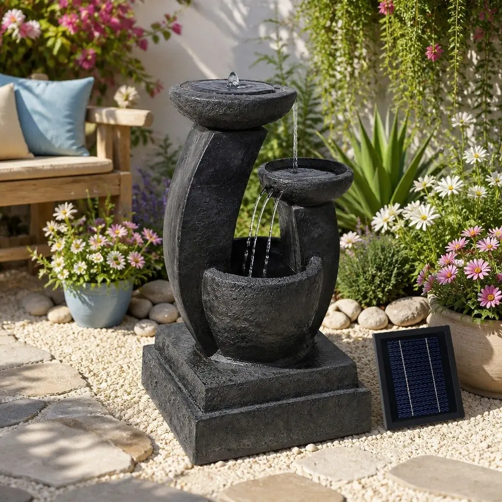 Solar Water Fountain Three-Tier Cascading Feature 70cm Blue
