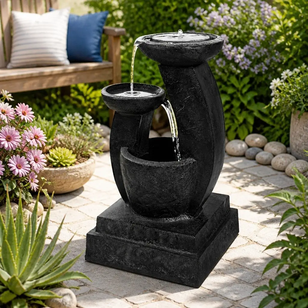 Solar Water Fountain Three-Tier Cascading Feature 70cm Blue