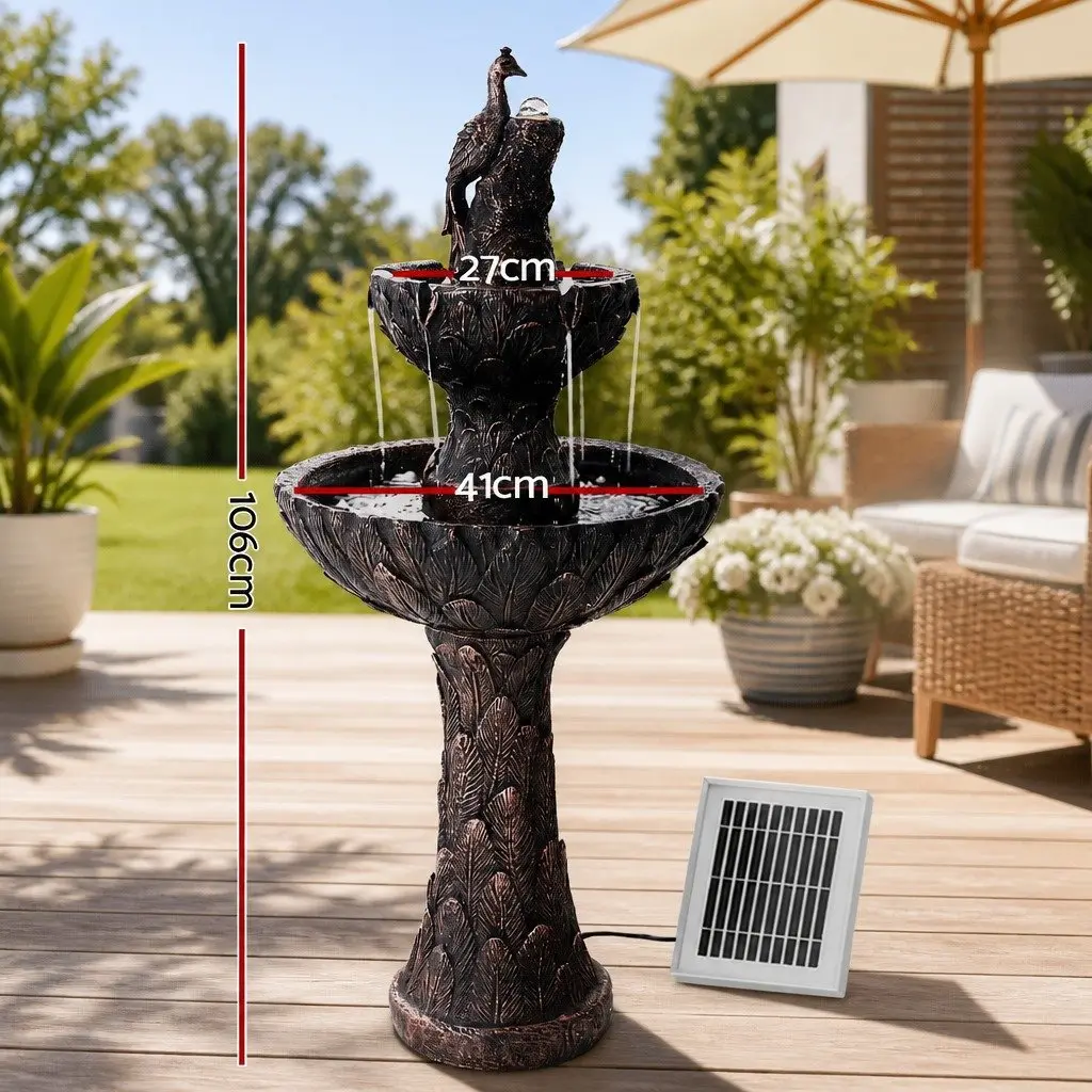 Solar Water Feature Fountain Bird Bath 106CM Brown Outdoor