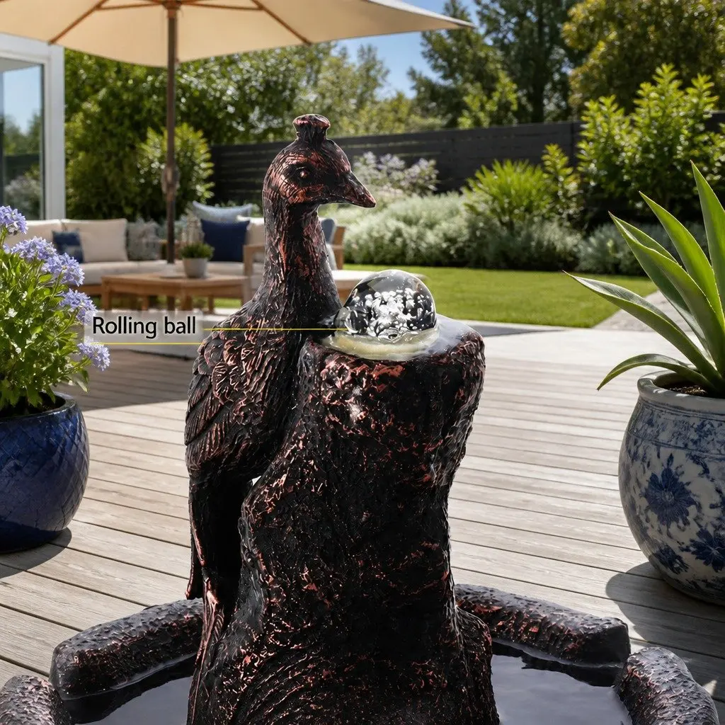 Solar Water Feature Fountain Bird Bath 106CM Brown Outdoor